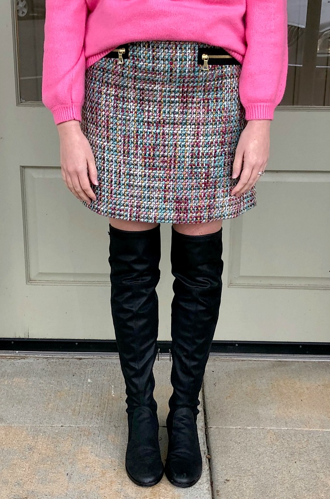 Over the Knee Boots and Tweed Skirt